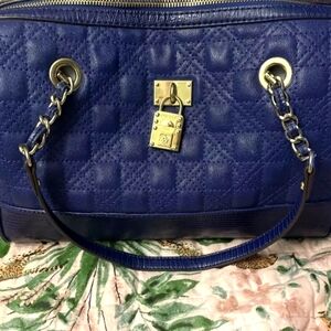 Anne Klein Blue Barrel Quilted Chain Shoulder Bag
